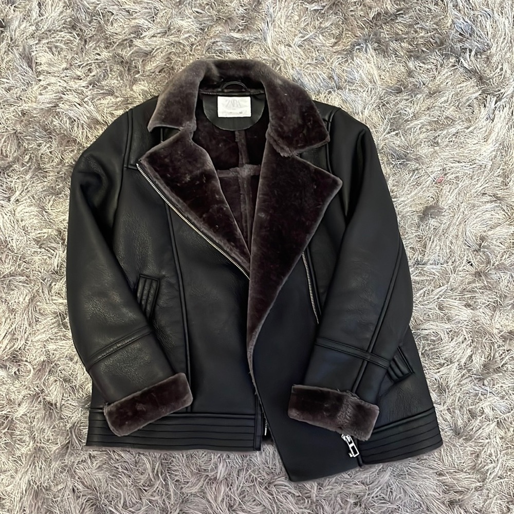 ZARA KIDS fur leather jacket size 10